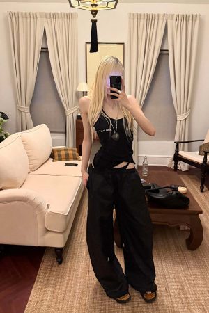 Rase le sol Double-Layered Overlap Drawstring Pants
