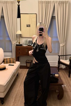 Rase le sol Double-Layered Overlap Drawstring Pants