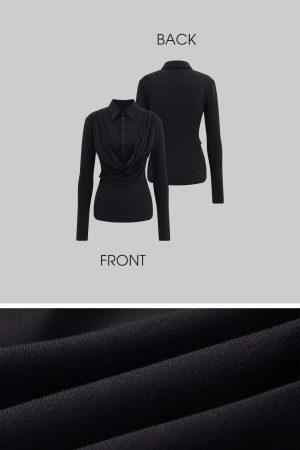 Rase le sol Draped Neck Slim-Fit Long Sleeve T-Shirt