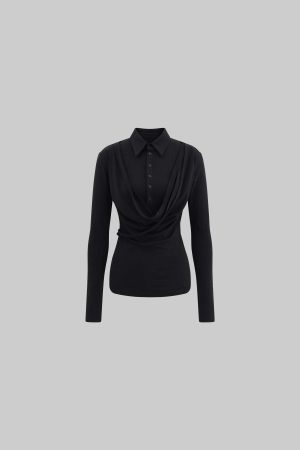 Rase le sol Draped Neck Slim-Fit Long Sleeve T-Shirt