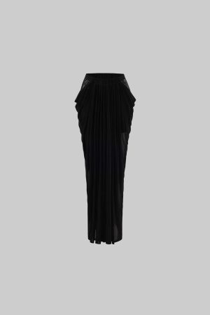 Rase le sol Draped Sheer Mesh Skirt with Lace Panels