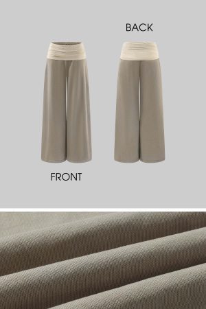 Rase le sol High Waist Contrast Panel Wide Leg Pants