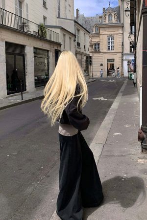 Rase le sol High Waist Contrast Panel Wide Leg Pants