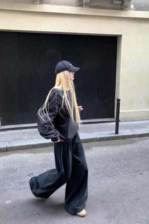 Rase le sol High Waist Contrast Panel Wide Leg Pants