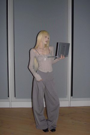 Rase le sol High-Waist Pleated Wide-Leg Trousers