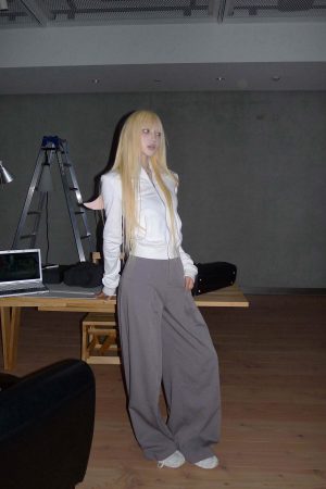 Rase le sol High-Waist Pleated Wide-Leg Trousers