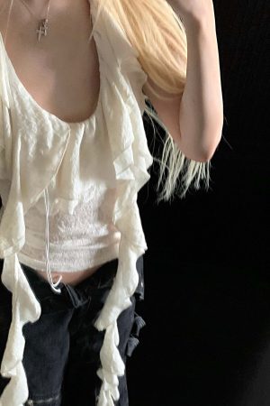 Rase le sol Irregular Ruffled Lace Halter Corset Top