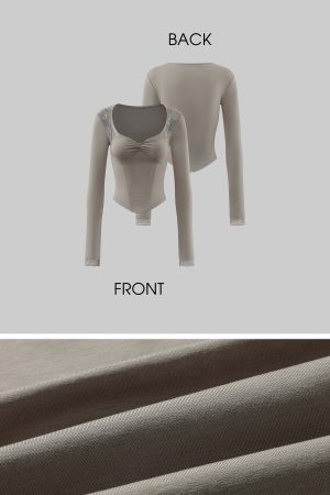 Rase Le Sol Lace Panel Fitted Long Sleeve T-Shirt