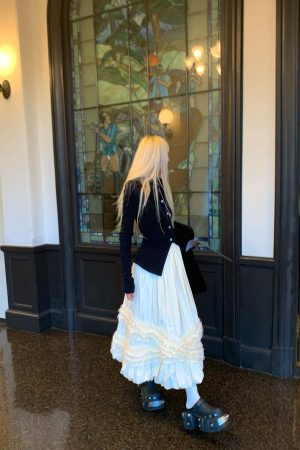 Rase le sol Lace-Tiered Puff Midi Skirt