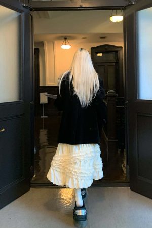 Rase le sol Lace-Tiered Puff Midi Skirt