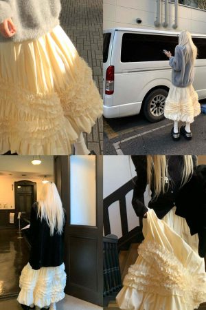 Rase le sol Lace-Tiered Puff Midi Skirt