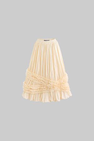 Rase le sol Lace-Tiered Puff Midi Skirt