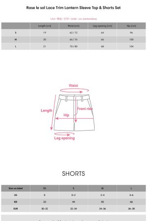 Rase le sol Lace Trim Lantern Sleeve Top & Shorts Set