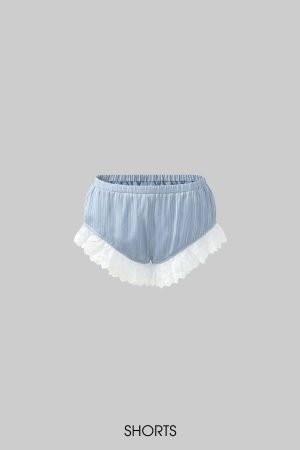 Rase le sol Lace Trim Lantern Sleeve Top & Shorts Set