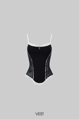 Rase le sol Lace-Trimmed Vest and Skirt Set with Cross Detail