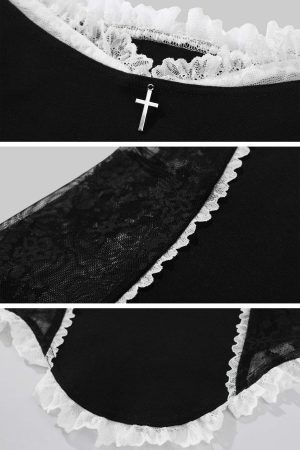 Rase le sol Lace-Trimmed Vest and Skirt Set with Cross Detail