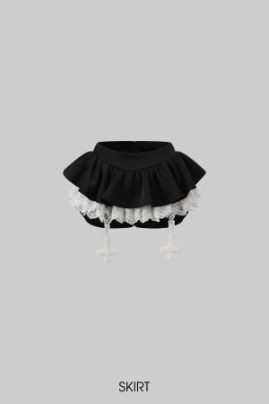 Rase le sol Lace-Trimmed Vest and Skirt Set with Cross Detail