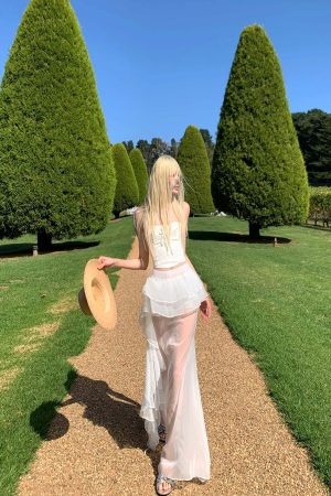 Rase le sol Layered Ruffle Sheer Skirt
