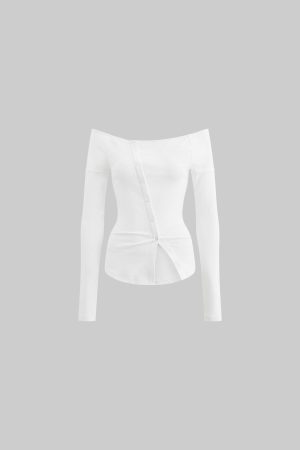 Rase Le Sol Off-Shoulder Buttoned Tee