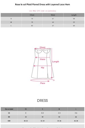 Rase le sol Plaid Flared Dress with Layered Lace Hem