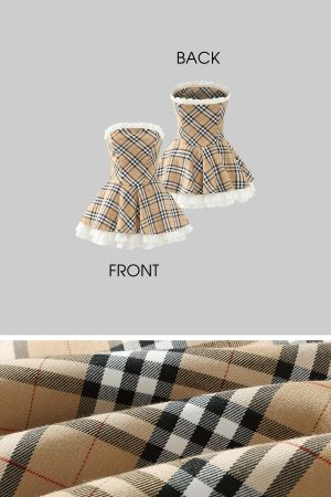 Rase le sol Plaid Flared Dress with Layered Lace Hem