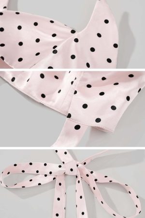 Rase le sol Polka-Dot Satin Little Devil Tie Bonnet