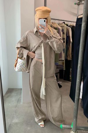 Rase le sol Relaxed Shirt and Wide-Leg Pants Set
