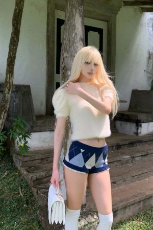 Rase le sol Retro Color-Block Argyle Knitted Shorts