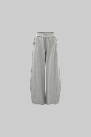 Rase le sol Ruffled Waist Wide-Leg Sweatpants in Heather Grey