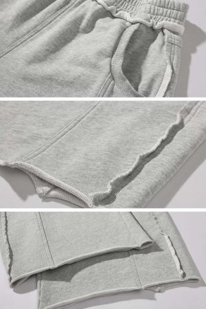 Rase le sol Ruffled Waist Wide-Leg Sweatpants in Heather Grey