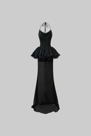 Rase le sol Sheer Layered Tulle Halter Dress