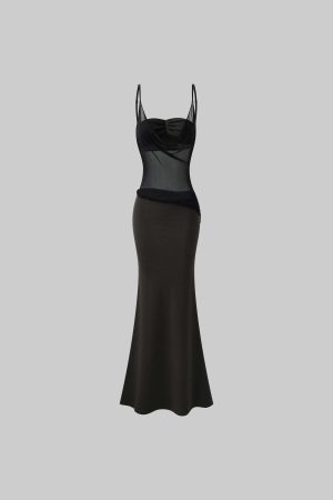 Rase le sol Sheer Panel Spliced Corset Maxi Dress
