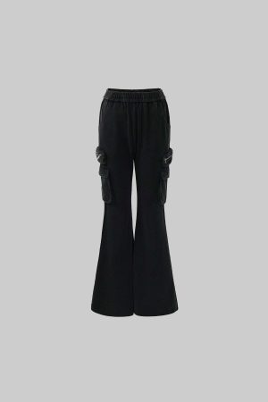 Rase le sol Washed Flare Cargo Pants with Multi Pockets