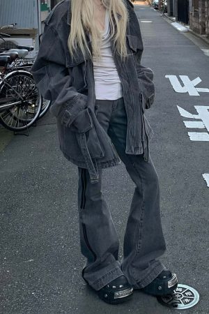 Rase le sol  Washed Gray Utility Denim Pants