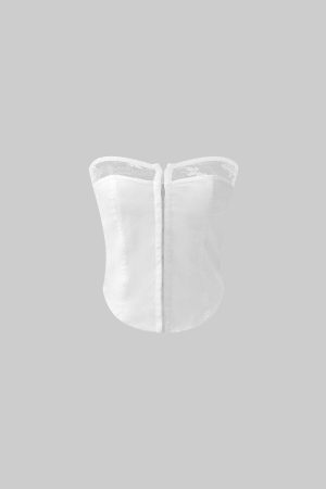 Rase le sol White Hook-Eye Bustier with Lace Trim