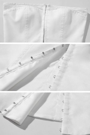Rase le sol White Hook-Eye Bustier with Lace Trim