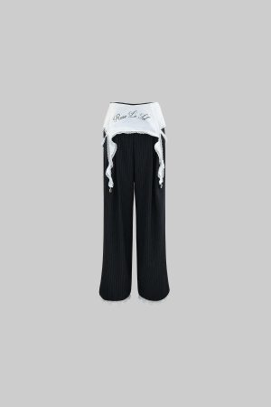 Rase le sol Wide-Leg Pinstripe Trousers with Lace Trim