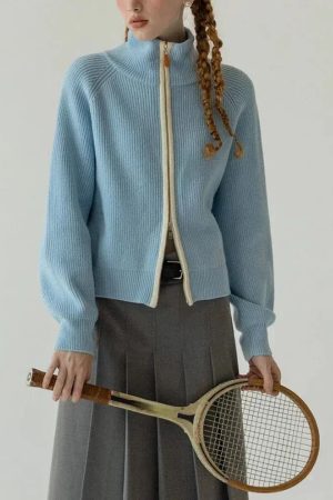 Ribbed Double Zip-Up Cardigan