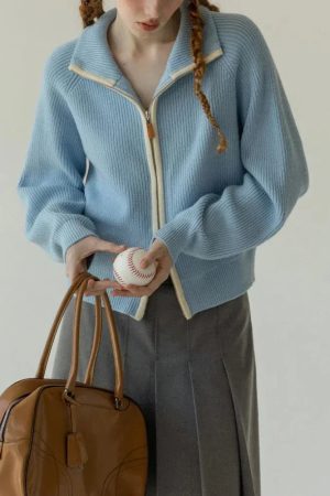 Ribbed Double Zip-Up Cardigan