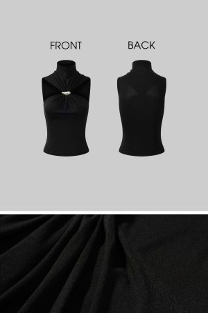 ROVENTE Black Halterneck Top with Metal Clasp