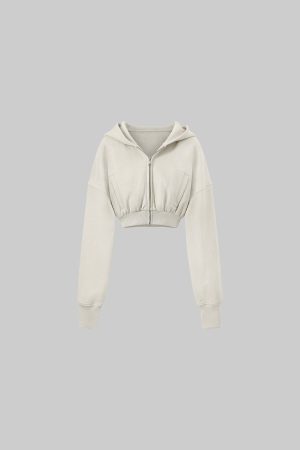 ROVENTE Cropped Hoodie with Zip and Gathered Hem