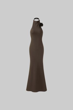 ROVENTE Cutout Halter Gown with Rosette Detail