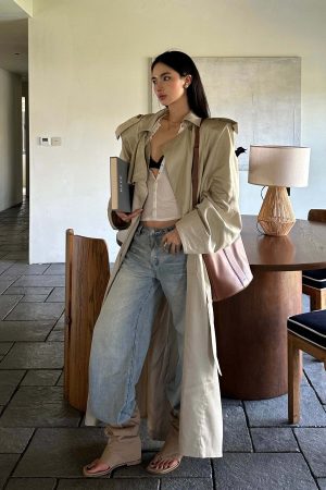 ROVENTE Double Breasted Trench Coat with Belted Waist