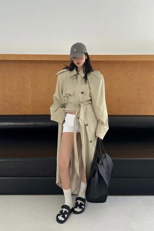 ROVENTE Double Breasted Trench Coat with Belted Waist