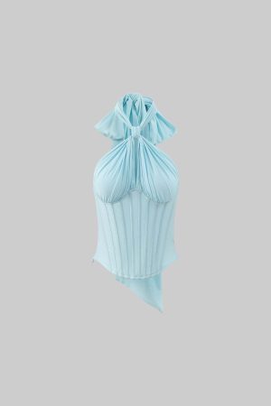 ROVENTE Draped Halterneck Corset Top