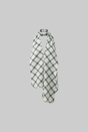 ROVENTE Draped Plaid Halter Top with Open Back