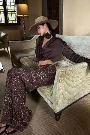 ROVENTE Draped Satin Crop Blouse with Removable Rose Choker