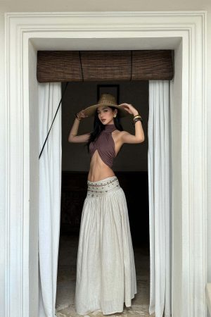 ROVENTE Embellished High Waist Maxi Skirt
