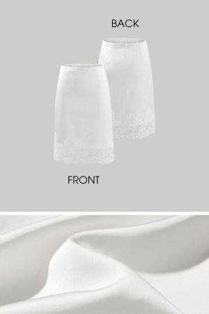 ROVENTE Lace Trim Satin Skirt Slim Midi
