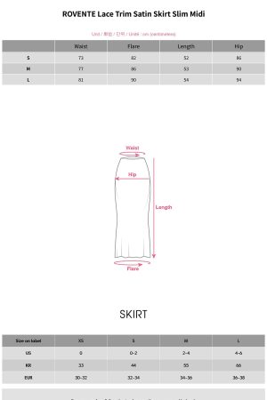 ROVENTE Lace Trim Satin Skirt Slim Midi